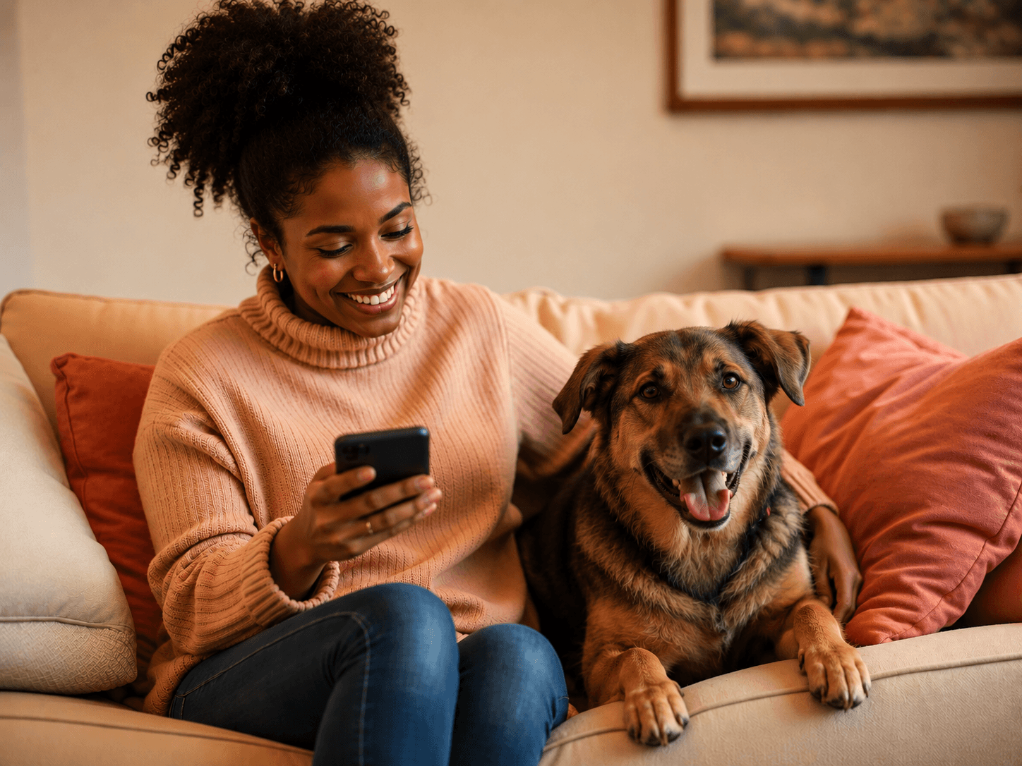 Tutora acompanhando o pet pelo app